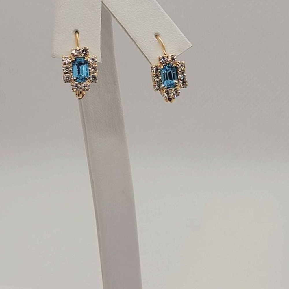 Brand New Brazilian 18k Gold Filled Baby Blue Gem Cz Stones Earrings - Picture 2 of 4